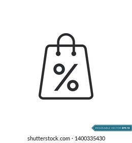 Percentage icon vector template. Shopping bag flat design