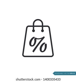 Percentage icon vector template. Shopping bag flat design