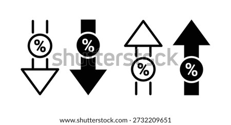 percentage icons. with increase arrow up icon, decrease arrow down icon.  percentage increase and decrease symbols.