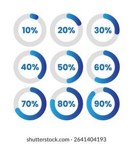 Percentage icons set, blue and white, on white background