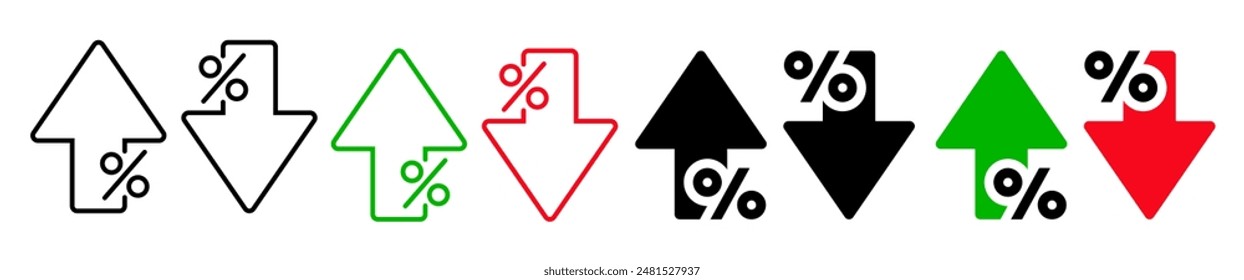 Percentage Increase and Decrease Icons. Up and Down Percent Arrows	. Vector