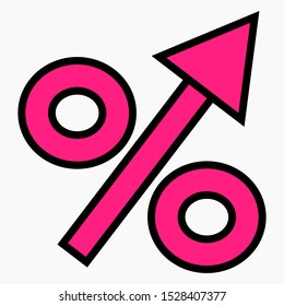 Percentage increase icon.  Increase the discount. Increase in the bank interest rate. Profit growth. Increase in the percentage of income.  Price. Vector icon.