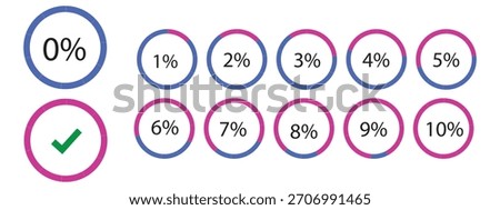 Percentage infographics elements. Round diagrams icons for infographics from 0 to 100 percent. Black, grey color fill divided pie charts indicator layout. Mockup of circle graph loading