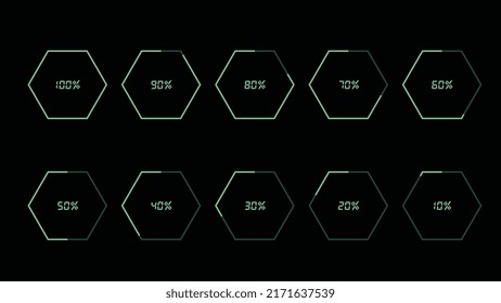 Porcentaje de elementos infográficos definidos en forma de trazo hexagonal brillante