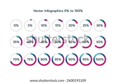 Percentage infographics. Isolated pie chart set. Vector infographic icons for business, finance, web design, download, progress