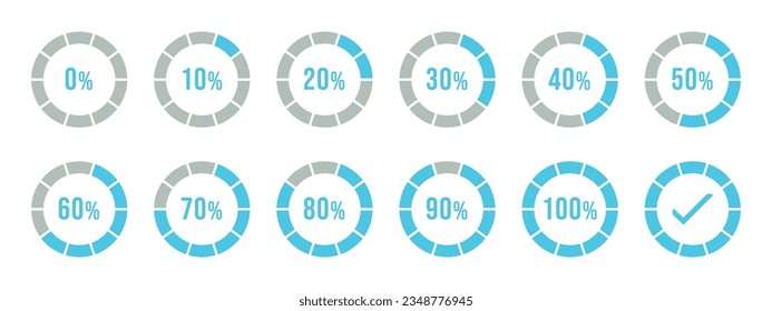 Percentage infographics in sky blue color. Circle loading and circle progress collection. Set of circle percentage diagrams for infographics 0 10 20 30 40 50 60 70 80 90 100 percent in sky blue color. svg