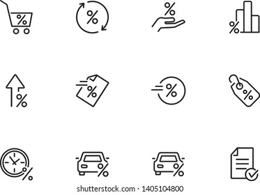 Percentage Line Icon Set. Promotion, Car, Tag. Marketing Concept. Can Be Used For Topics Like Shopping, Progress, Sale