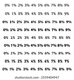 Percentage number set. Numeric typography vector. Bold black font. Clean percentage symbols.