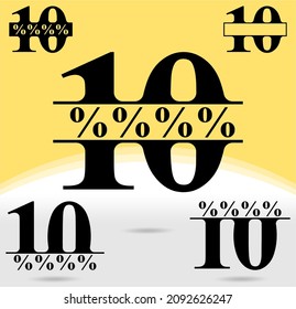 Percentage numbers. 10 percent, ten percent vector illustration. Percent number for sale and discount labels. Price off tag icon flat design collections.  Vector illustration flat percent numbers.
