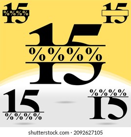 Percentage numbers. 15 percent, fifteen percent vector illustration. Percent number for discount labels. Price off tag icon flat design collections.  Vector illustration flat percent numbers.
