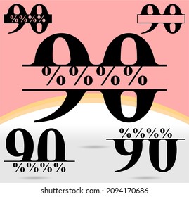 Percentage numbers. 90 percent, ninety percent vector illustration. Percent number for sale and discount labels. Price off tag icon flat design collections.  Vector illustration flat percent numbers.

