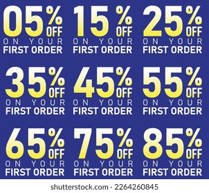 percentage off on your first order vector art illustration with fantastic font and blue background color