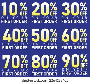 percentage off on your first order vector art illustration with fantastic font and blue background color