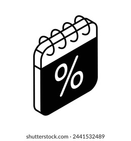 Percentage on calendar showing concept icon of limited offer, discount deals, exclusive shopping offer