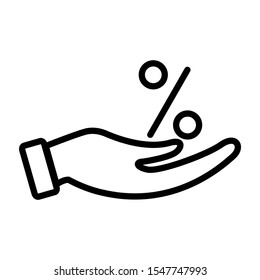 Percentage on hand icon design. Percentage on hand icon in trendy outline style design. Vector illustration.