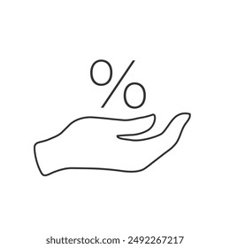 Percentage on hand icon, logo on a white background. Vector