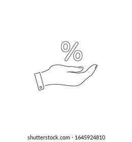 Percentage on hand line icon, logo on a white background. Vector