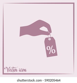 percentage on tag in hand web icon. vector design