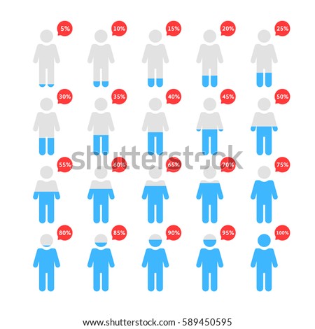 percentage people like human infographic. concept of simple structure, presentation collection, measuring step, fullness, water balance. flat style trend modern logo design on white background