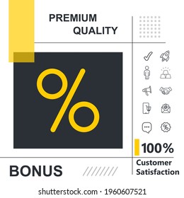 Percentage, percen vector thin line icon with modern background.