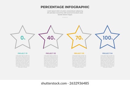 estilo de contorno de infográfico de porcentagem ou porcentagem com modelo de 4 pontos com forma de estrela mostrar progresso para vetor de apresentação de slide