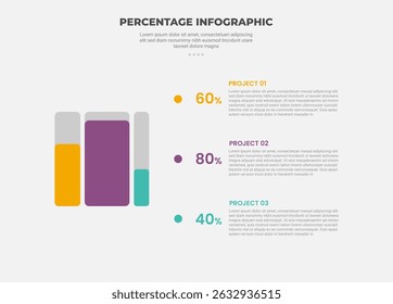 percentage or percent infographic outline style with 3 point template with round rectangle box up and down fill process for slide presentation vector
