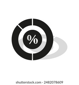 Gráfico circular de porcentaje. Blanco y negro. Diseño minimalista. Ilustración vectorial.