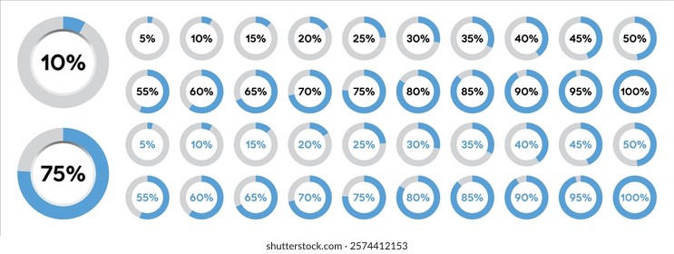 Percentage pie chart diagram or loading circle. Circle percentage diagram for application infographic, web design, business presentation, marketing map or download progress _ Vector illustration	