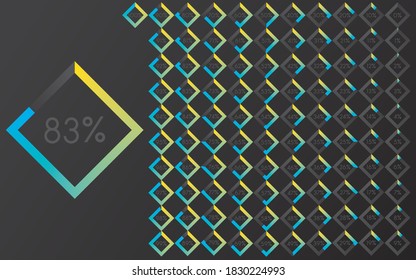 Percentage pie chart diagram set. Progress, loading and countdown square symbol from 1 to 100 percent, for banner, brochure, or website. Infographic or Business Design elements. Colorful Illustration