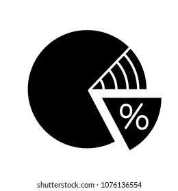 Percentage pie chart glyph icon. Percent diagram. Silhouette symbol. Negative space. Vector isolated illustration