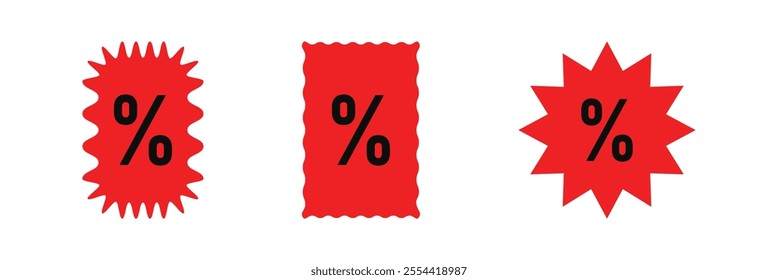 percentage price tag icon template set. Special offer, seasonal discount, sale, deal, sticker collection. Circle badge promotion coupon with percent . Isometric design elements isolated on white.