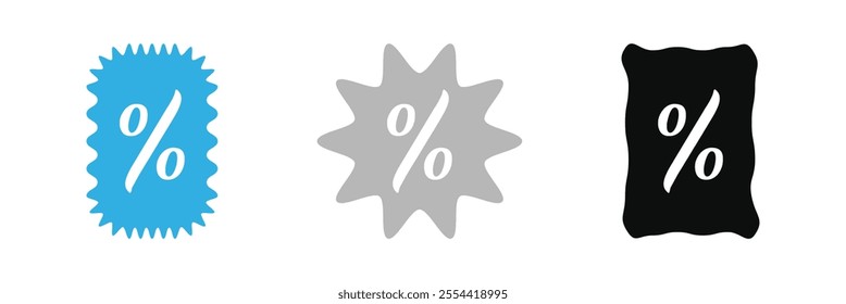 percentage price tag icon template set. Special offer, seasonal discount, sale, deal, sticker collection. Circle badge promotion coupon with percent . Isometric design elements isolated on white.