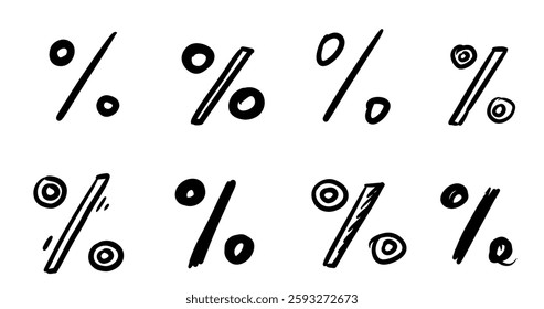 Percentage progress symbol icon hand drawn sketch collection vector illustration in black and white monochrome style
