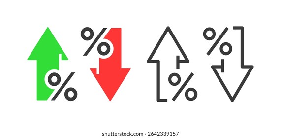 Percentage rate with up and down arrows icon. Percentage with arrow concept for finance, banking, interest rates