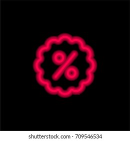 Percentage red glowing neon ui ux icon. Glowing sign logo vector