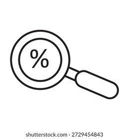 Percentual Pesquisar Ícone Editável Traço Contorno, Desconto e Percentual Lupa Ícone Editável Traço Contorno..eps