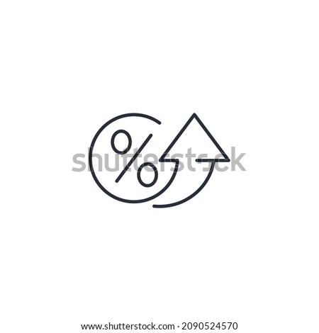 Percentage sign and up arrow. Increase in the share. High percent. Vector linear icon isolated on white background.
