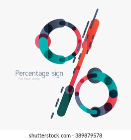 Fondo del signo de porcentaje. Estilo de contorno lineal hecho de elementos de línea multicolor superpuestos