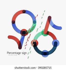 Fondo del signo de porcentaje. Estilo de contorno lineal hecho de elementos de línea multicolor superpuestos