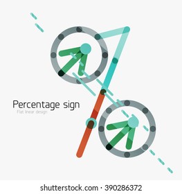 Percentage sign background. Linear outline style made of overlapping multicolored line elements