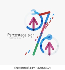 Percentage sign background. Linear outline style made of overlapping multicolored line elements