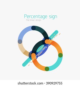 Percentage sign background. Linear outline style made of overlapping multicolored line elements