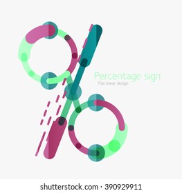 Percentage sign background. Linear outline style made of overlapping multicolored line elements