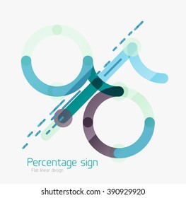 Fondo del signo de porcentaje. Estilo de contorno lineal hecho de elementos de línea multicolor superpuestos