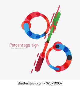 Percentage sign background. Linear outline style made of overlapping multicolored line elements