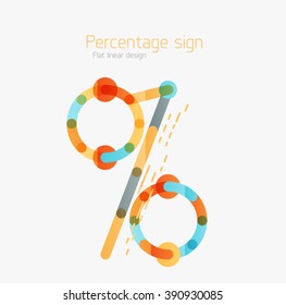 Percentage sign background. Linear outline style made of overlapping multicolored line elements