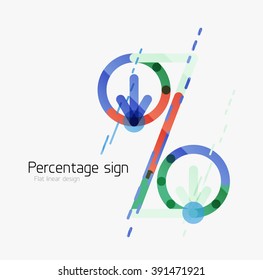 Percentage sign background. Linear outline style made of overlapping multicolored line elements