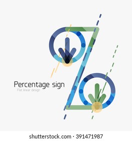Percentage sign background. Linear outline style made of overlapping multicolored line elements