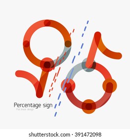 Percentage sign background. Linear outline style made of overlapping multicolored line elements