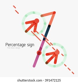 Percentage sign background. Linear outline style made of overlapping multicolored line elements